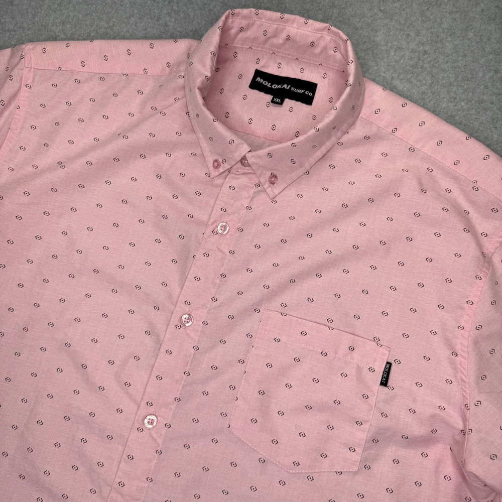 Molokai Surf Co Button Down Shirt Mens XXL Pink Geometric Short Sleeve